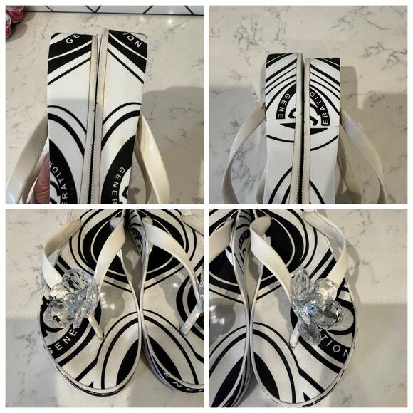 Y2K BCBGeneration black white platform flip flops size 10 clear gem flower - Picture 14 of 14